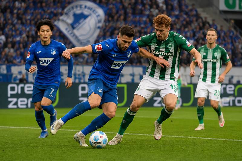 Spielszene zwischen der TSG Hoffenheim und Werder Bremen in der PreZero Arena