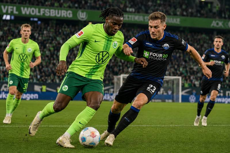 Spielszene zwischen dem VfL Wolfsburg und dem SC Paderborn in der Volkswagen Arena